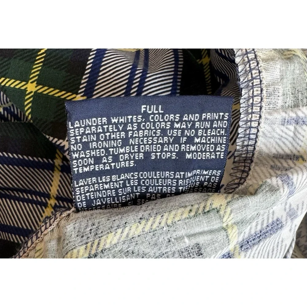 Ralph Lauren Flat Sheet Queen Bed Cotton Gordon Dress Plaid Blue Green